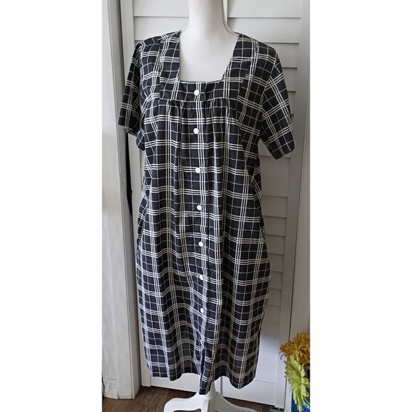 Anthony Richards women's gray & white plaid snap closure housedress pockets L - Picture 1 of 7